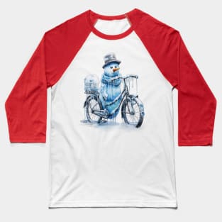 Snowman On A Bicycle Baseball T-Shirt